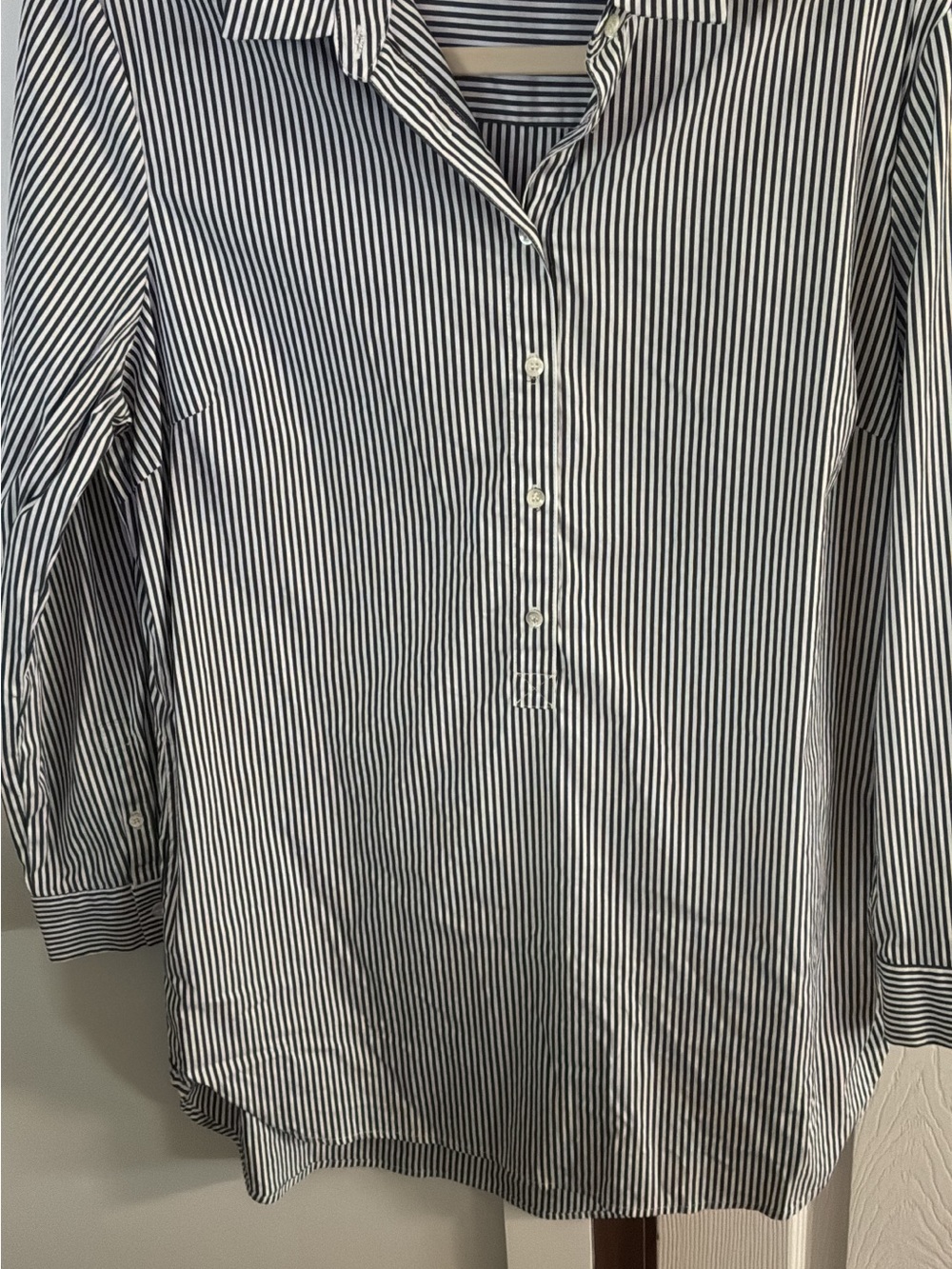 J. McLaughlin Navy and White Pinstripe Button-Front Shirt